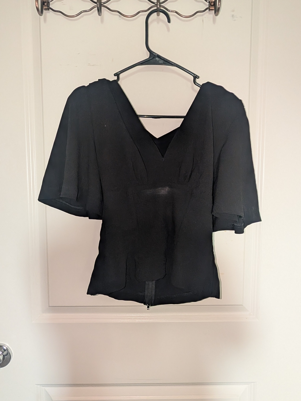 Black V-Neck Flutter Sleeve Women's Top